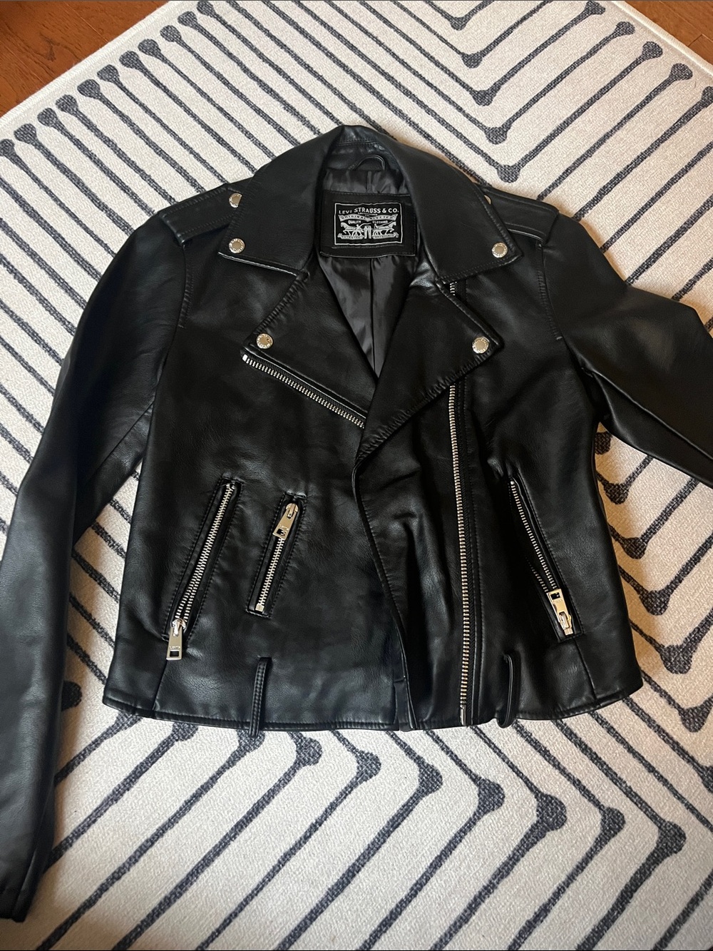Levi's Black Moto Leather Biker Jacket with Silver Hardware